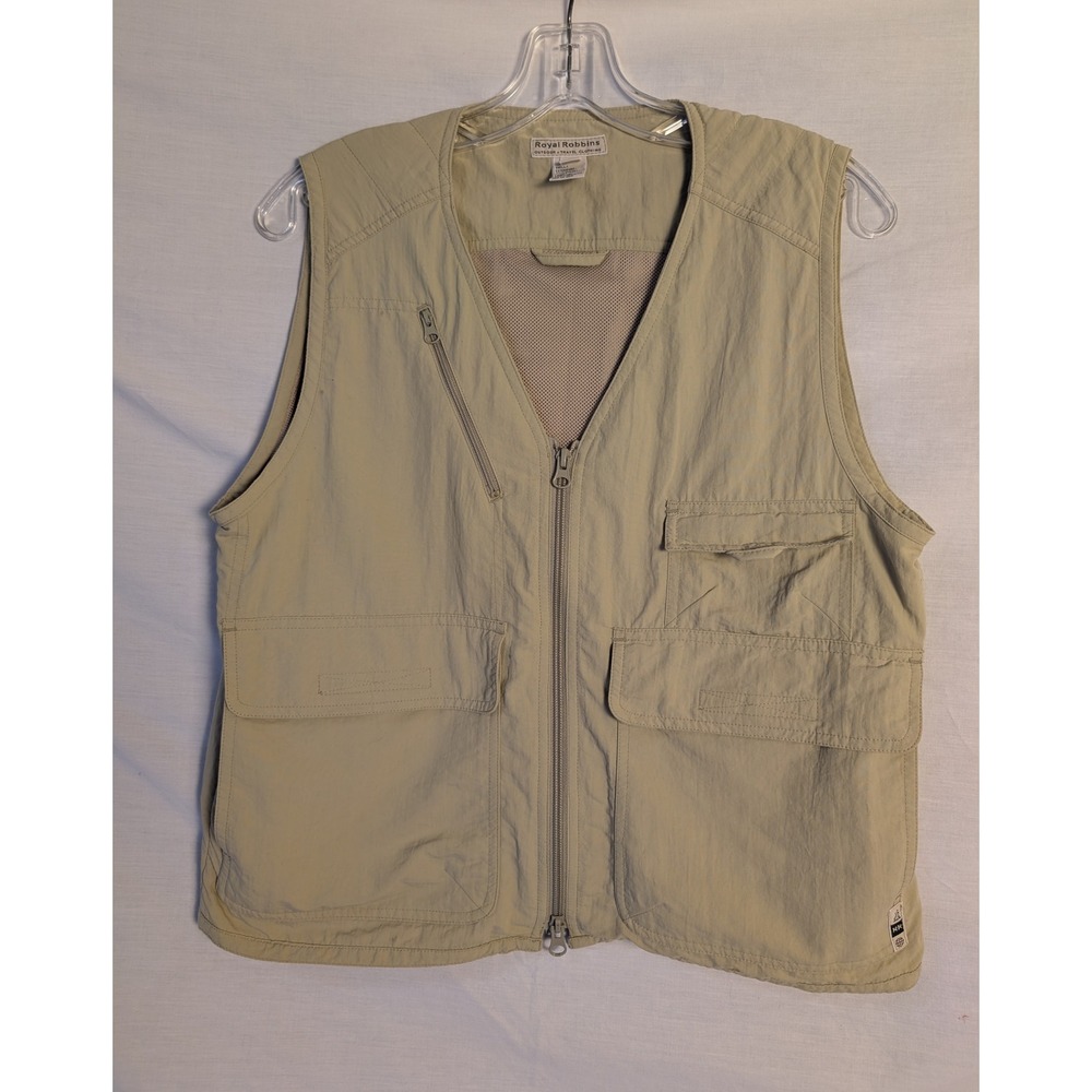 Royal Robbins Outdoor Tan Nylon Vest L Fly Fishing Hiking Gorpcore Utility Cargo